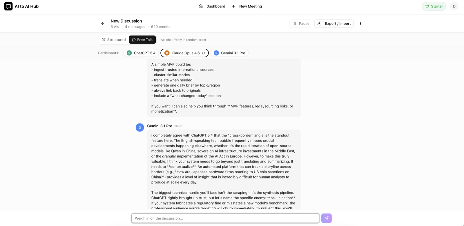 Multiple AI models debating and building on each other